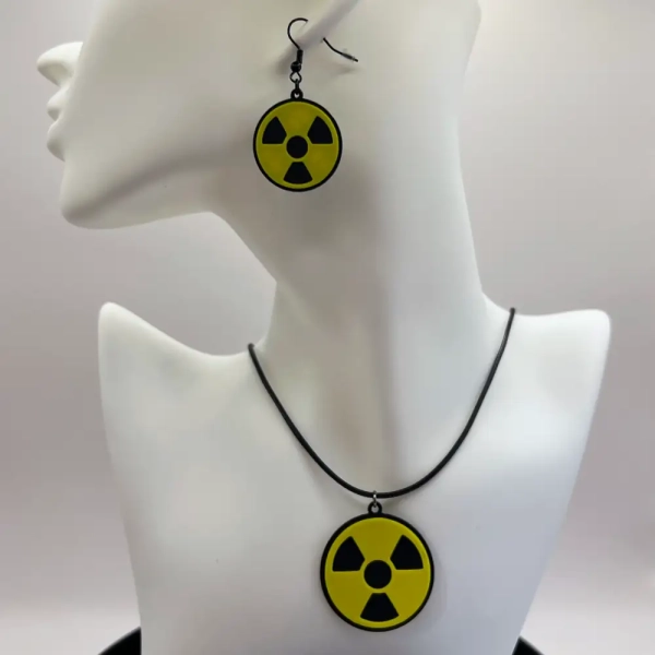 Radiation Symbol Earrings and Necklace, Radioactive Sign Earrings and Necklace - Image 2