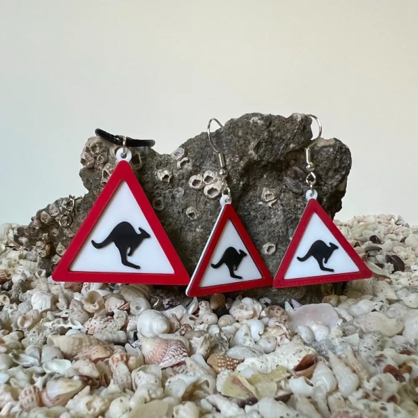 Kangaroo Necklace and Earrings, Beware of Kangaroo Earrings and Necklace