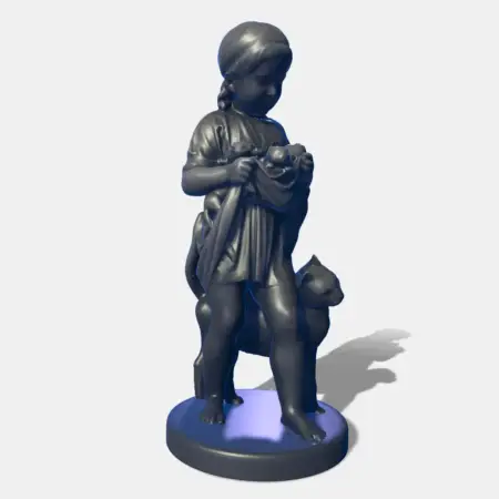 A Little Girl With Kittens Sculpture by Jens Adolf STL 3D Print File