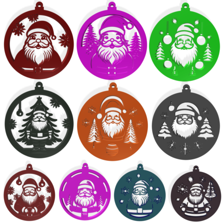 10 Santa Claus Ornaments STL 3D Print Files