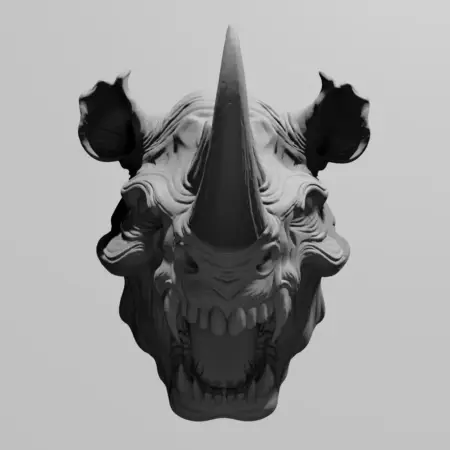 Angry Rhino Head Ornament STL 3D Print File
