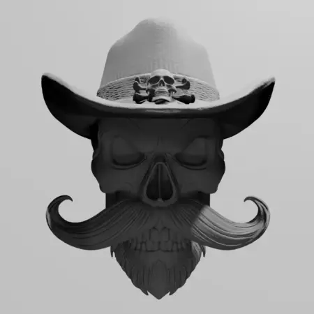 Mustached Cowboy Skull Head Ornament STL 3D Print File