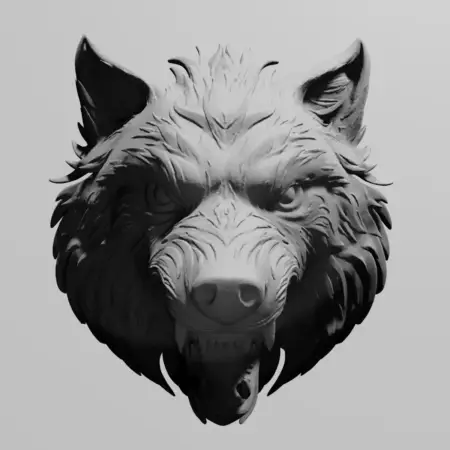 Wild Wolf Head Ornament STL 3D Print File