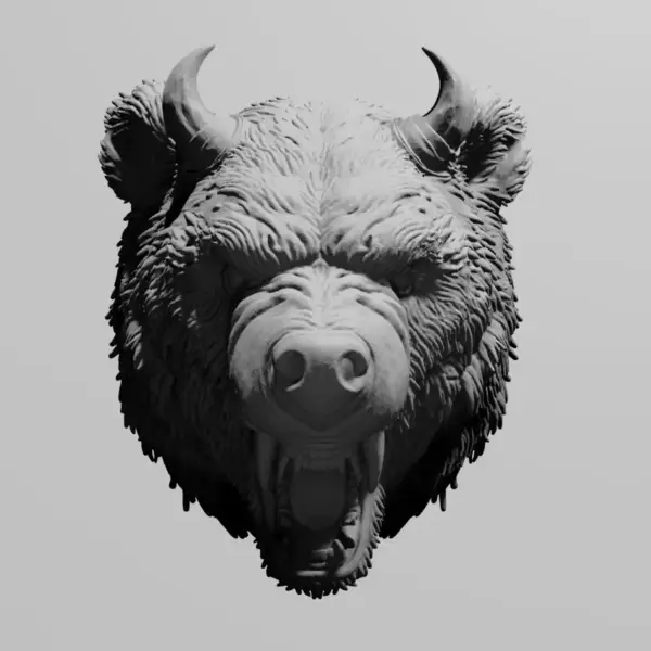 Horned Bear STL 3D Print File, Demon Head STL Download