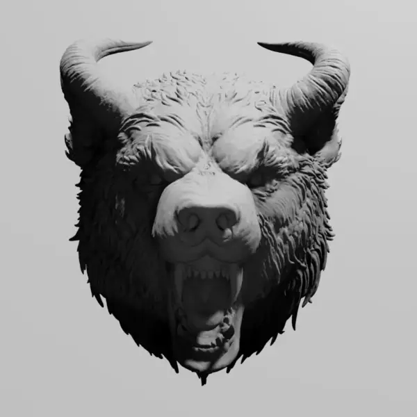 Horned Bear STL 3D Print File, Demon Head STL Download