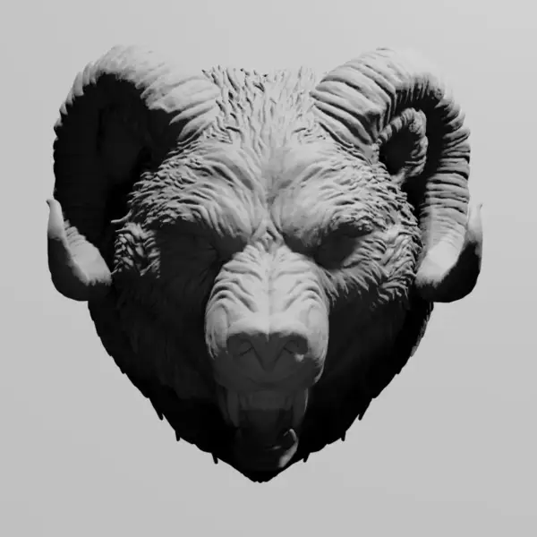 Horned Bear STL 3D Print File, Demon Head STL Download